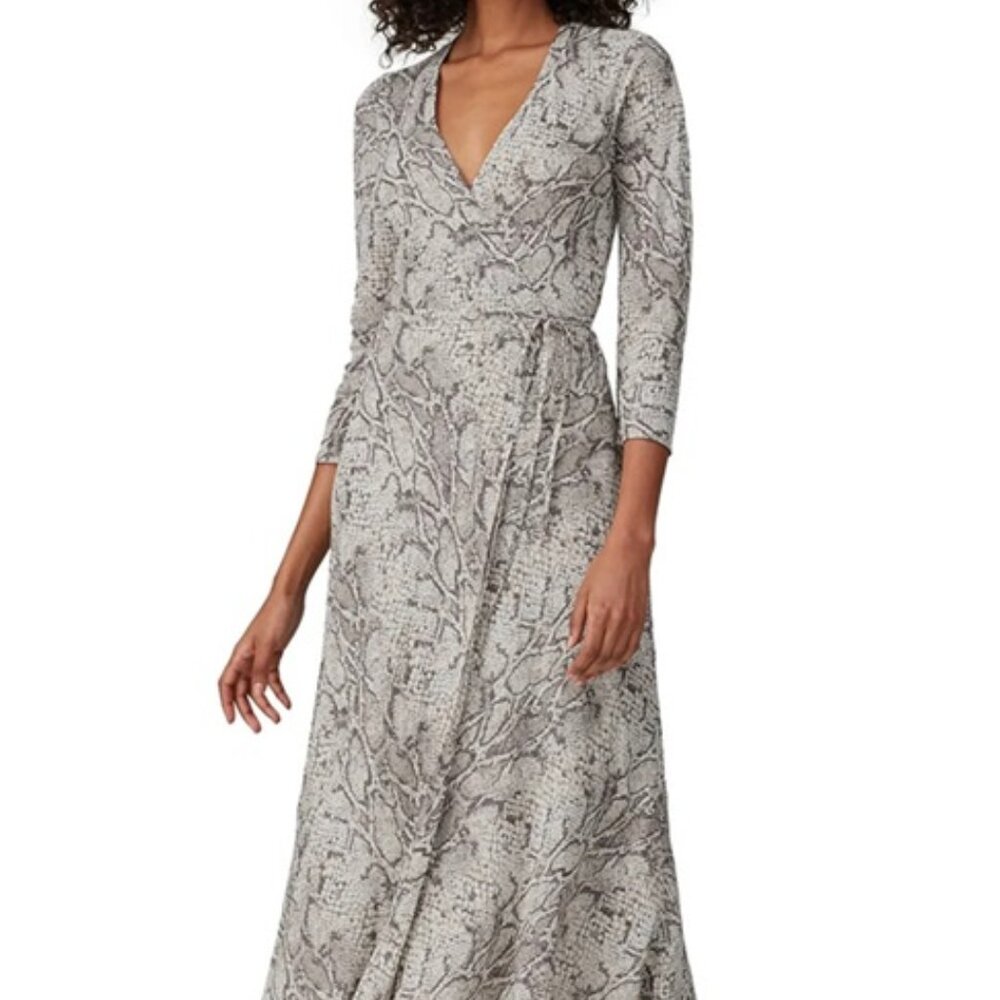 Reformation Gray Wrap Midi Dress with Tie Front